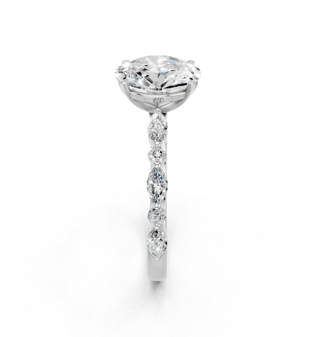 White gold Oval Solitaire with Side Stones on a Pavé Band and Four-Prong Setting_43