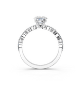 10K White Gold 2.00 Carat F VS1 Oval Solitaire with Side Stones on a Pavé Band and Four-Prong Setting