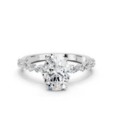10K White Gold 2.00 Carat F VS1 Oval Solitaire with Side Stones on a Pavé Band and Four-Prong Setting