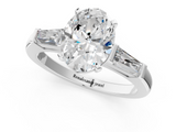 White gold Oval Solitaire with Tapered Baguette Side Stones on a Classic Band with Four-Prong Setting_163