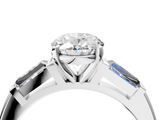 White gold Oval Solitaire with Tapered Baguette Side Stones on a Classic Band with Four-Prong Setting_170