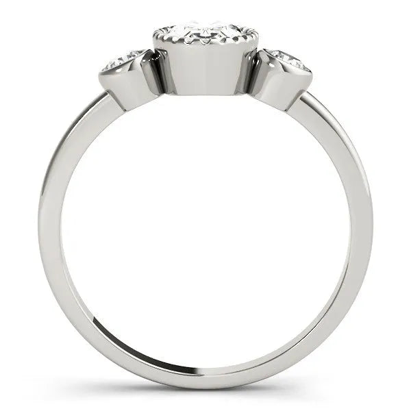 White gold Oval Three-Stone Bezel Set Diamond Ring with Solitaire Band