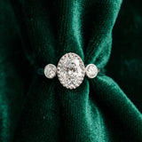 White gold Oval Three-Stone Bezel Set Diamond Ring with Solitaire Band_30