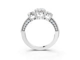White gold Oval Three-Stone Diamond Ring with Pavé Band and Four-Prong Setting_29