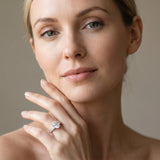 White gold Oval Three-Stone Diamond Ring with Pavé Band and Four-Prong Setting_58
