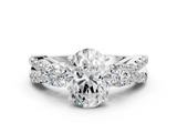 White gold Oval Three-Stone Diamond Ring with Pavé Split Shank and Four-Prong Setting_106