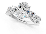 White gold Oval Three-Stone Diamond Ring with Pavé Split Shank and Four-Prong Setting_109
