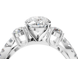White gold Oval Three-Stone Diamond Ring with Pavé Split Shank and Four-Prong Setting_110