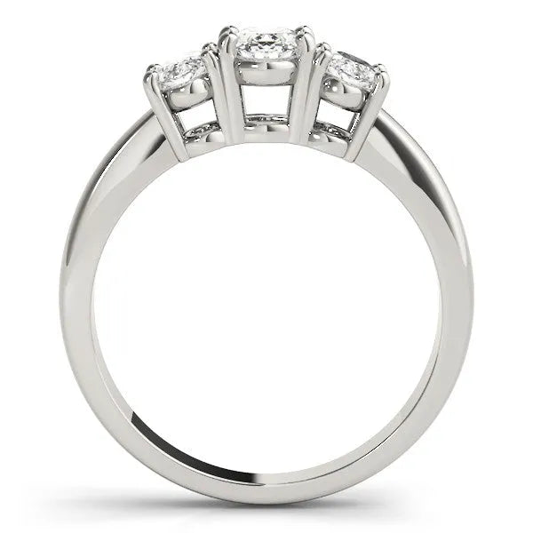 White gold Oval Three-Stone Diamond Ring with Solitaire Band and Four-Prong Setting