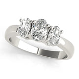 White gold Oval Three-Stone Diamond Ring with Solitaire Band and Four-Prong Setting