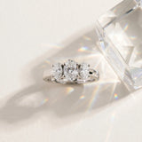 White gold Oval Three-Stone Diamond Ring with Solitaire Band and Four-Prong Setting_31