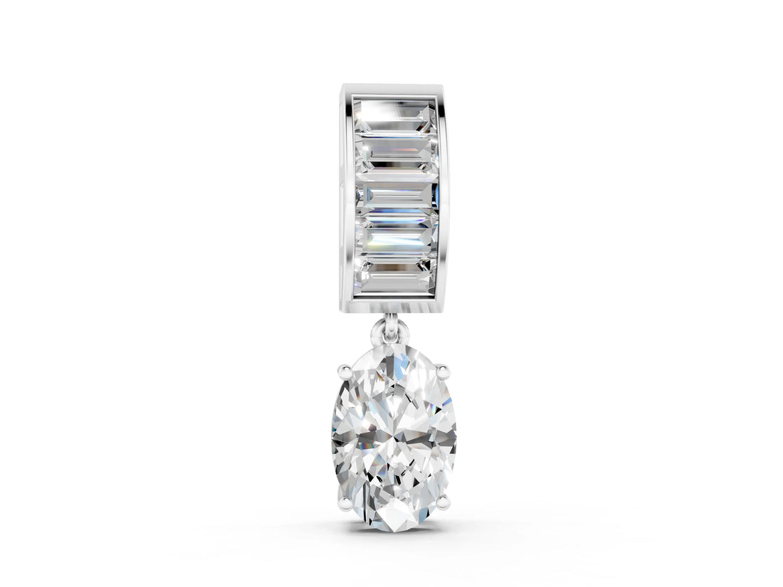 White gold Oval and Baguette Diamond Drop Pendant_4