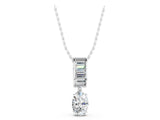 White gold Oval and Baguette Diamond Drop Pendant_5