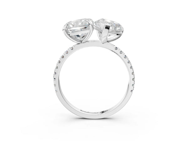 White gold Oval and Cushion Toi Moi Ring with Prong Setting and Micro Pave Band