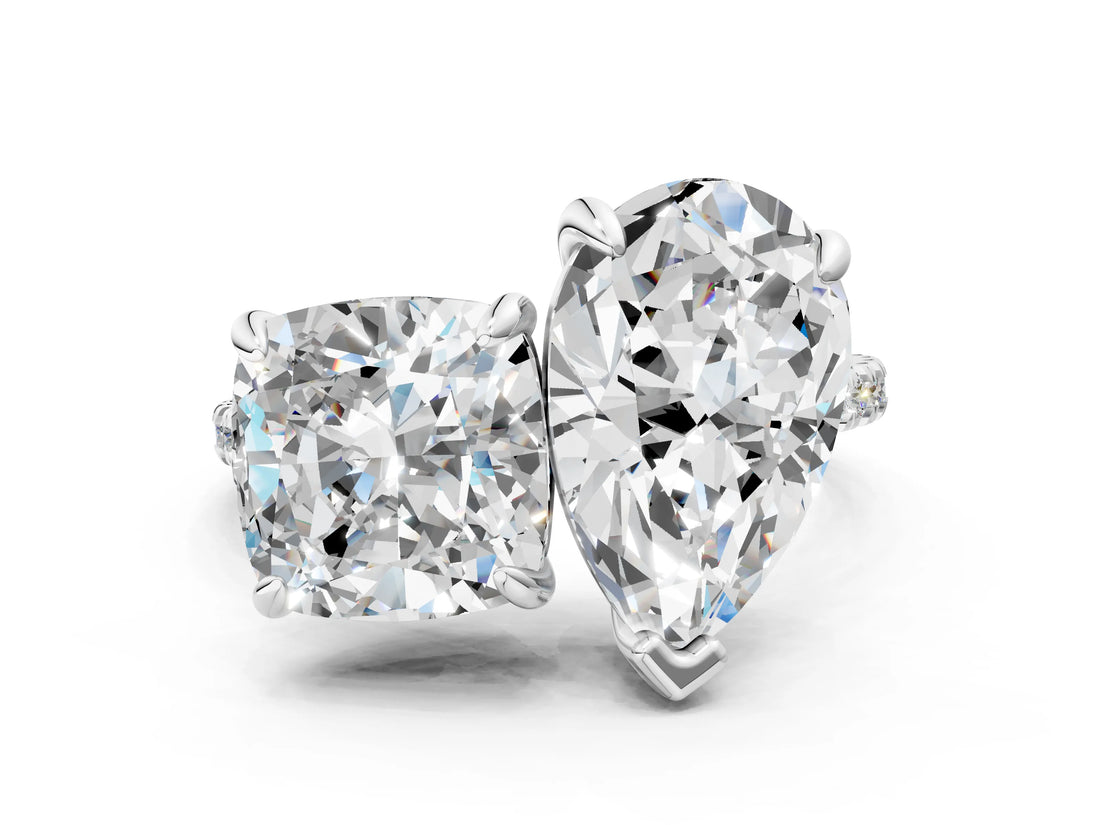 White gold Oval and Cushion Toi Moi Ring with Prong Setting and Micro Pave Band