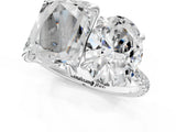 White gold Oval and Emerald Toi Moi Ring with Prong Setting and Micro Pave Band 1
