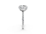 White gold Oval and Emerald Toi Moi Ring with Prong Setting and Micro Pave Band 2