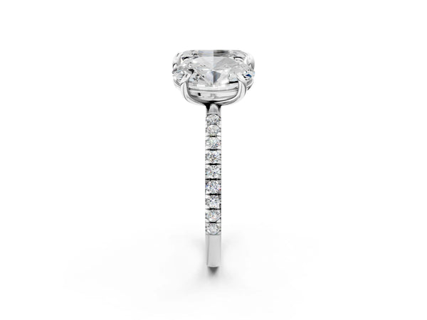 White gold Oval and Emerald Toi Moi Ring with Prong Setting and Micro Pave Band