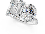 White gold Oval and Emerald Toi Moi Ring with Prong Setting and Pave Band 1