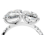 White gold Oval and Emerald Toi Moi Ring with Prong Setting and Pave Band 4