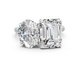 White gold Oval and Emerald Toi Moi Ring with Prong Setting and Pave Band