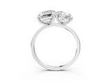 White gold Oval and Emerald Toi Moi Ring with Prong Setting and Plain Band 3