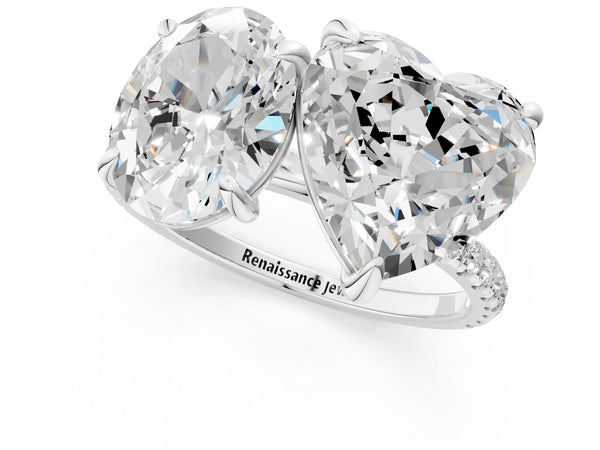White gold Oval and Heart Toi Moi Ring with Prong Setting and Micro Pave Band