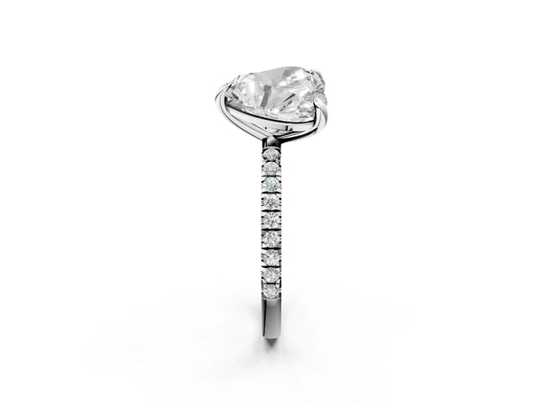 White gold Oval and Heart Toi Moi Ring with Prong Setting and Micro Pave Band