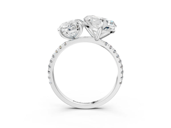 White gold Oval and Heart Toi Moi Ring with Prong Setting and Micro Pave Band