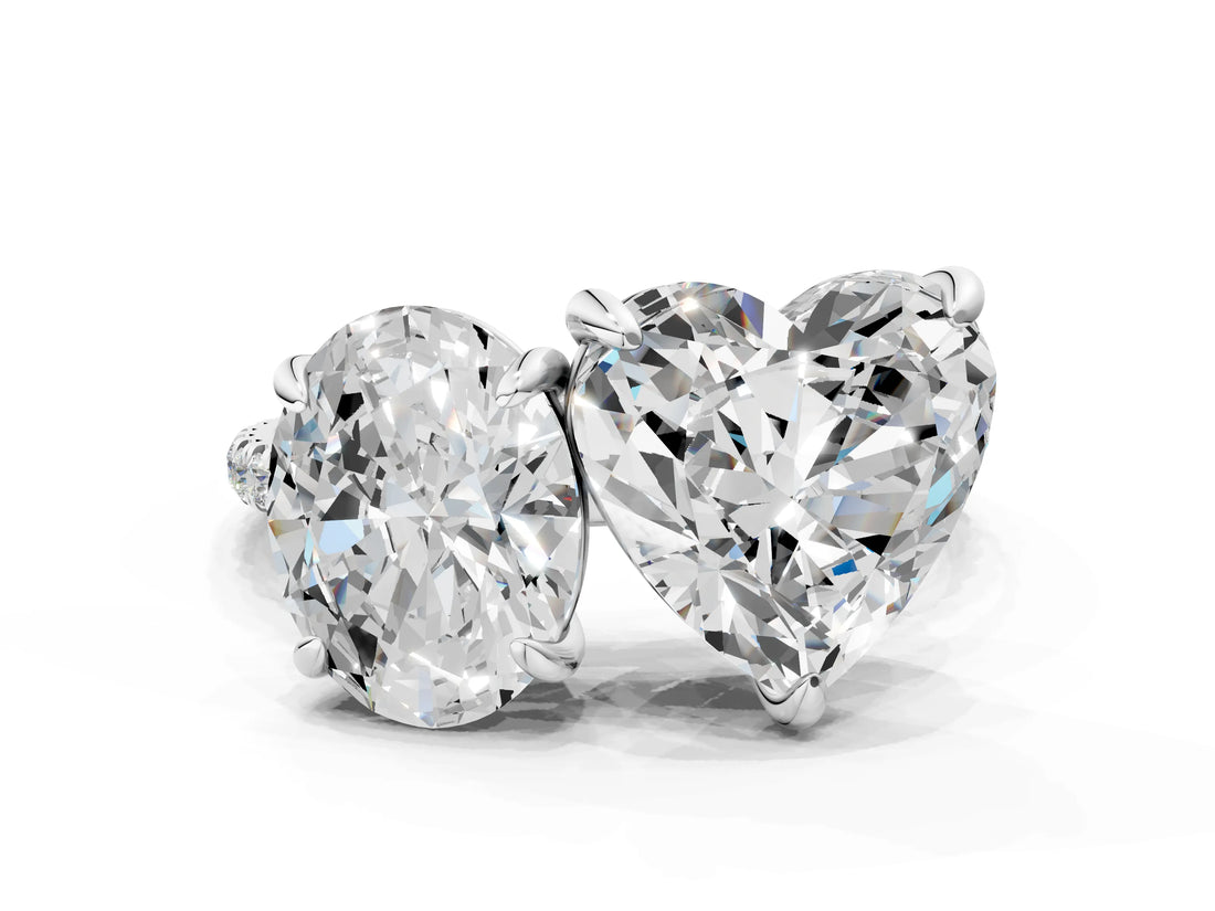 White gold Oval and Heart Toi Moi Ring with Prong Setting and Micro Pave Band