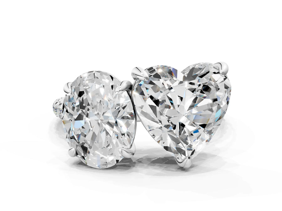 White gold Oval and Heart Toi Moi Ring with Prong Setting and Micro Pave Band