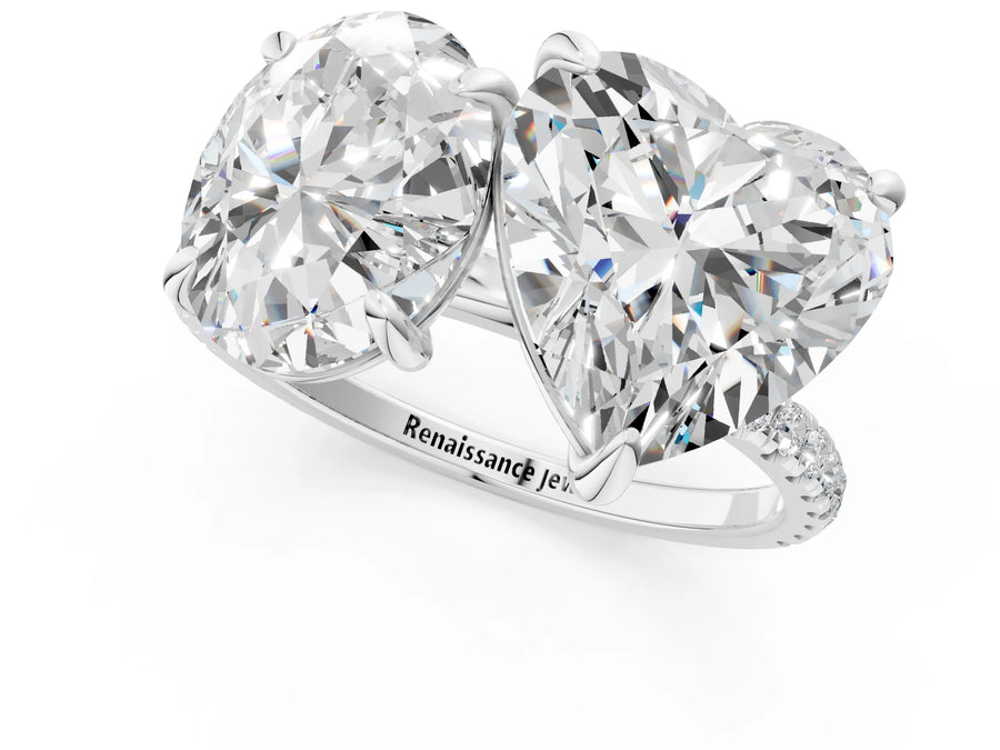 White gold Oval and Heart Toi Moi Ring with Prong Setting and Pave Band