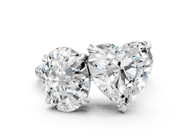 White gold Oval and Heart Toi Moi Ring with Prong Setting and Pave Band