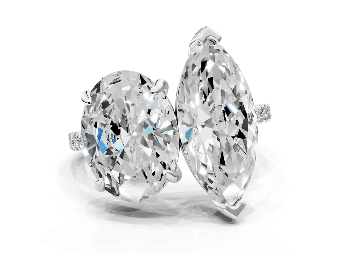 White gold Oval and Marquise Toi Moi Ring with Prong Setting and Pave Band_54