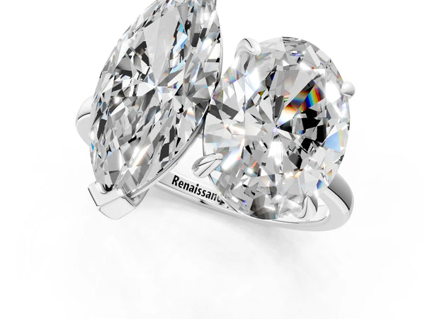 Platinum Oval and Marquise Toi Moi Ring with Prong Setting and Plain Band