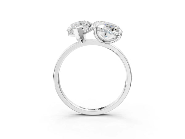 Platinum Oval and Marquise Toi Moi Ring with Prong Setting and Plain Band