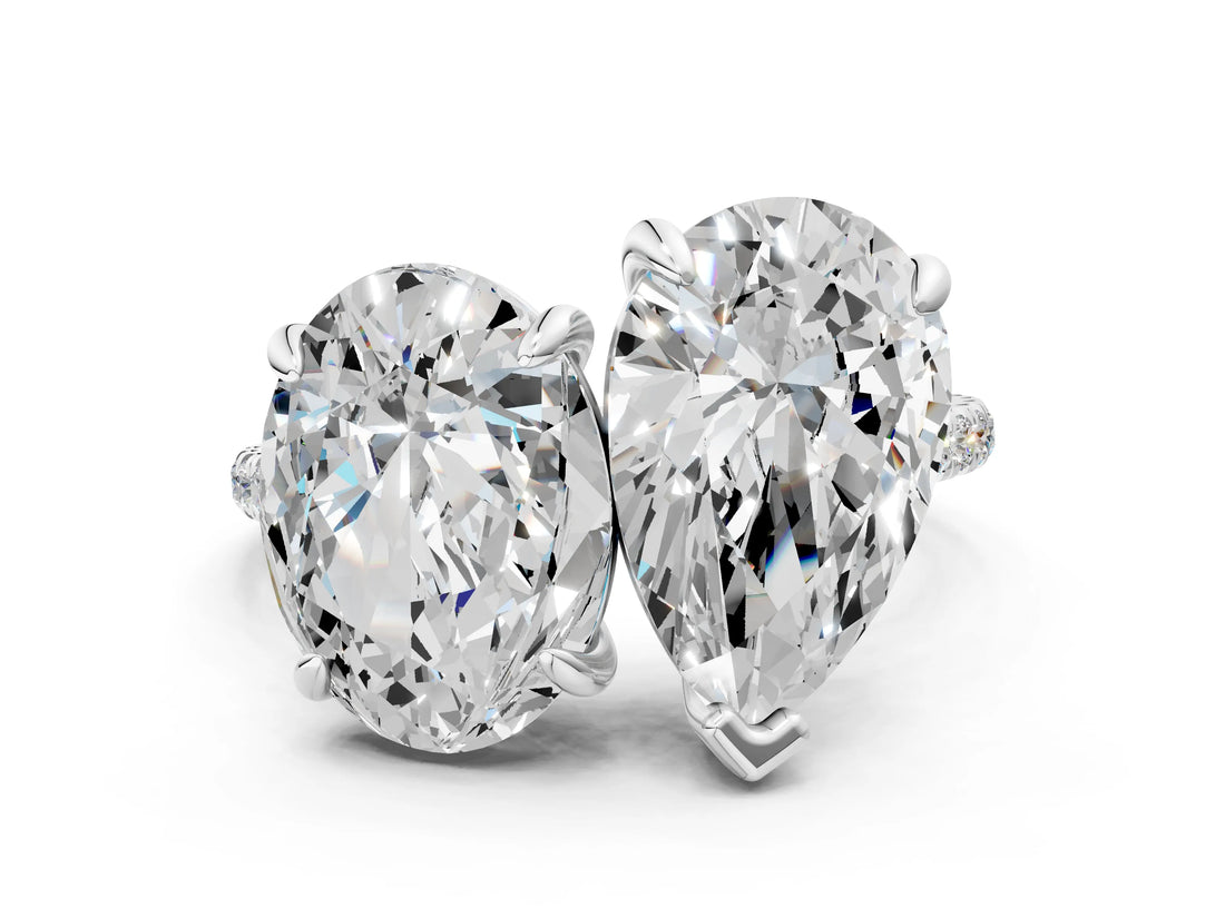 White gold Oval and Pear Toi Moi Ring with Prong Setting and Pave Band