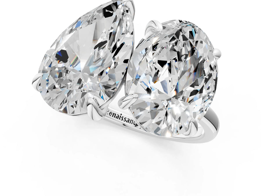White gold Oval and Pear Toi Moi Ring with Prong Setting and Plain Band