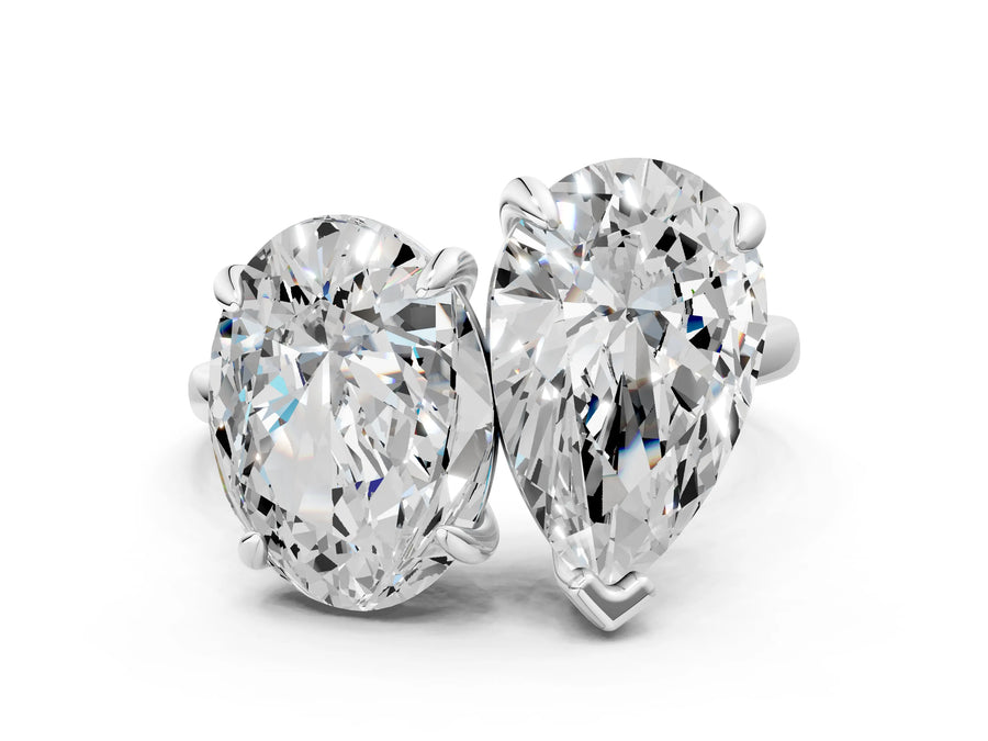 White gold Oval and Pear Toi Moi Ring with Prong Setting and Plain Band