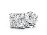 White gold Oval and Princess Toi Moi Ring with Prong Setting and Micro Pave Band
