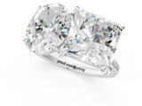 White gold Oval and Princess Toi Moi Ring with Prong Setting and Pave Band 1
