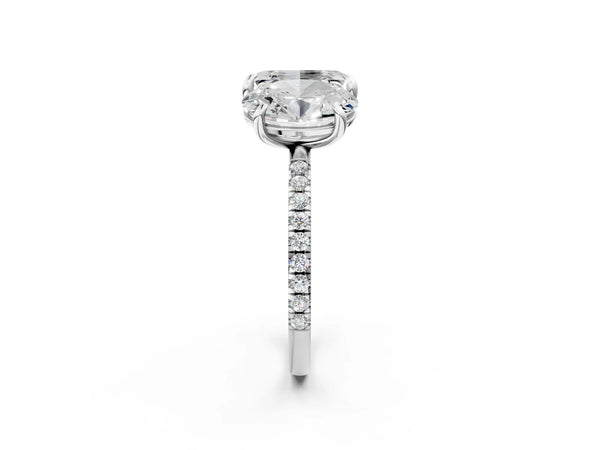 White gold Oval and Radiant Toi Moi Ring with Prong Setting and Micro Pave Band