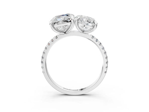 White gold Oval and Radiant Toi Moi Ring with Prong Setting and Micro Pave Band