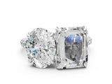 White gold Oval and Radiant Toi Moi Ring with Prong Setting and Micro Pave Band