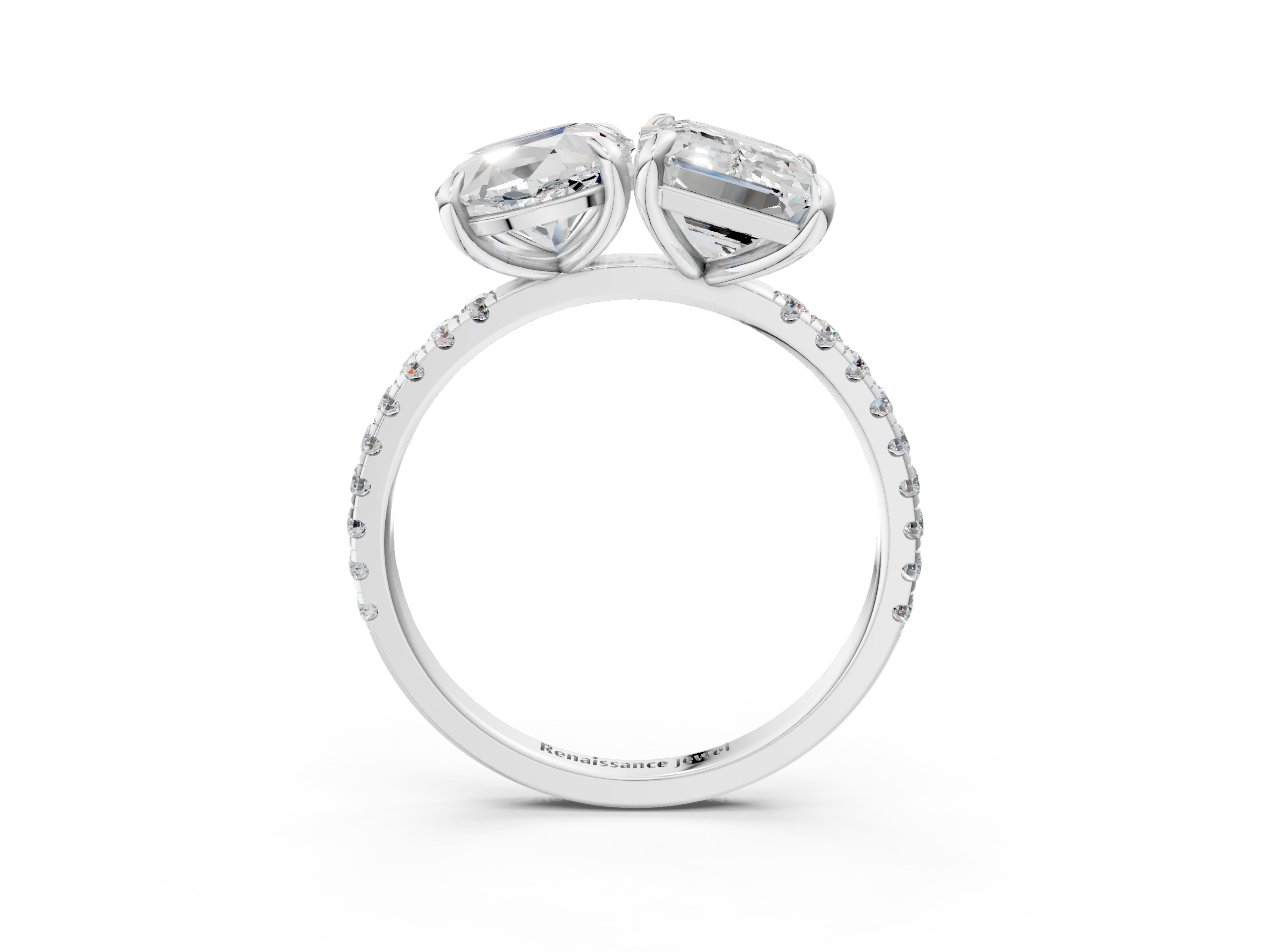 White gold Oval and Radiant Toi Moi Ring with Prong Setting and Pave Band_37