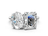 White gold Oval and Radiant Toi Moi Ring with Prong Setting and Plain Band