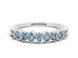 White gold Pavé Cushion Aquamarine Cluster Eternity Band with Prong Setting_6