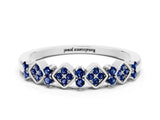 White gold Pavé Cushion Blue Sapphire Cluster Eternity Band with Prong Setting_6
