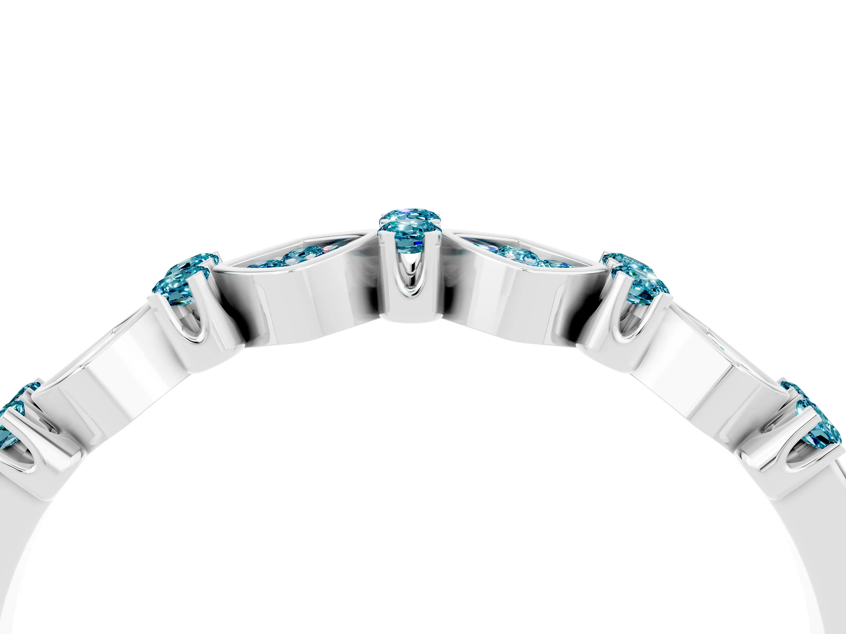 White gold Pavé Cushion Blue Topaz Cluster Eternity Band with Prong Setting_10