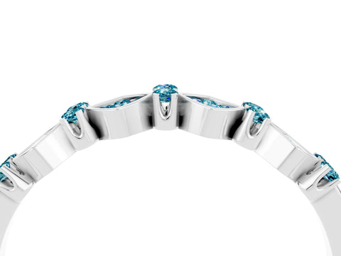 White gold Pavé Cushion Blue Topaz Cluster Eternity Band with Prong Setting_10